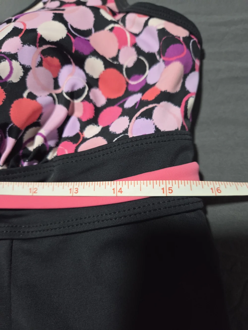 Black One-Piece Swimdress with Pink Polka Dot Bodice